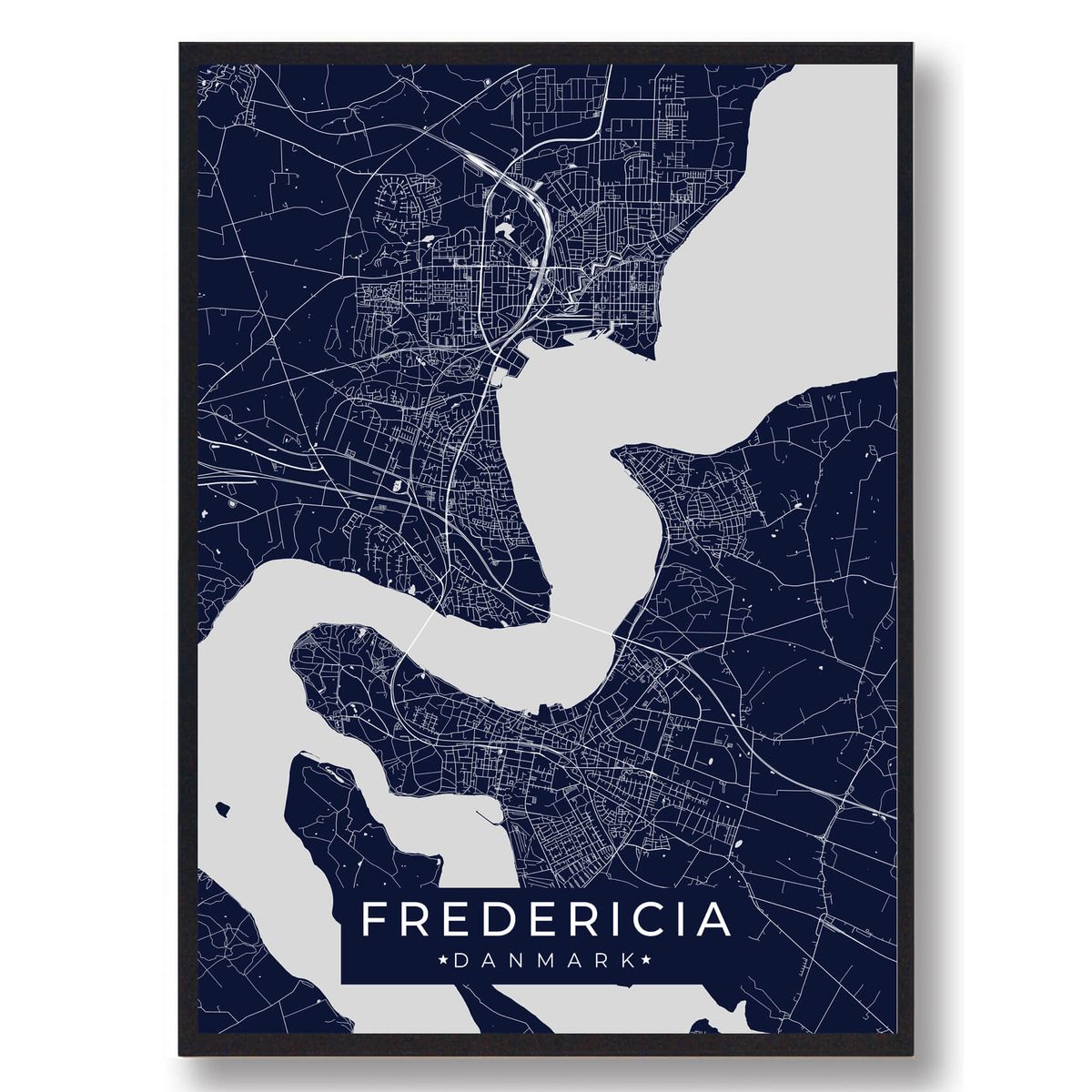 Fredericia plakat - mørkeblå (Størrelse: L - 50x70cm (B2))