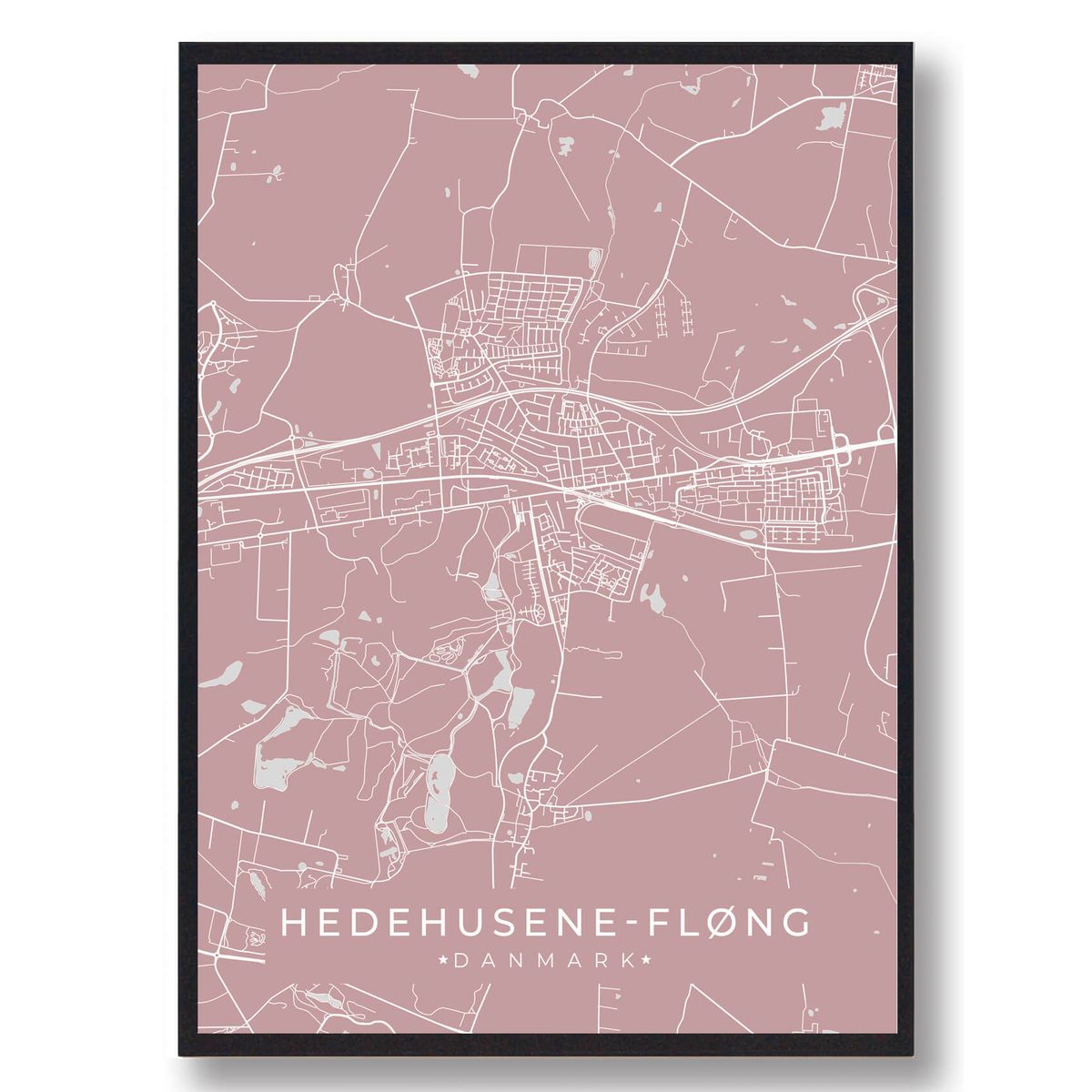 Hedehusene-Fløng plakat - Rosa (Størrelse: L - 50x70cm (B2))