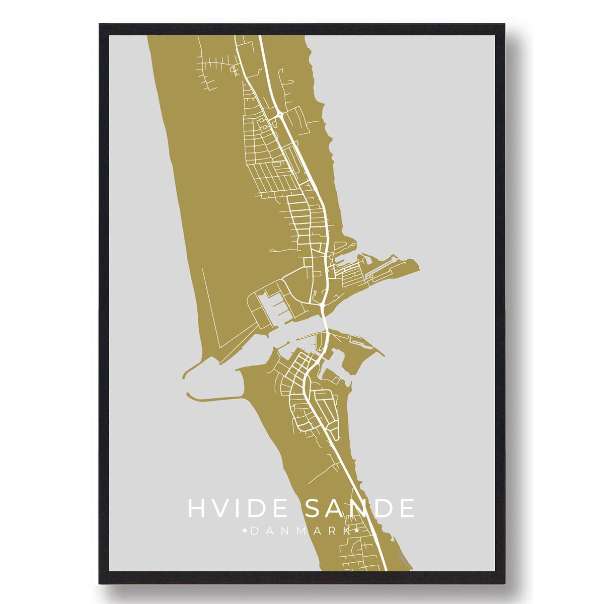 Hvide Sande byplakat - gul (Størrelse: L - 50x70cm (B2))