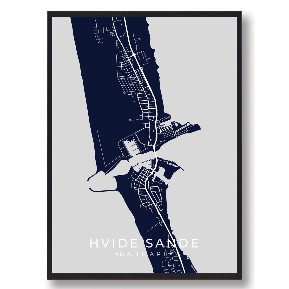 Hvide Sande byplakat - mørkeblå (Størrelse: L - 50x70cm (B2))