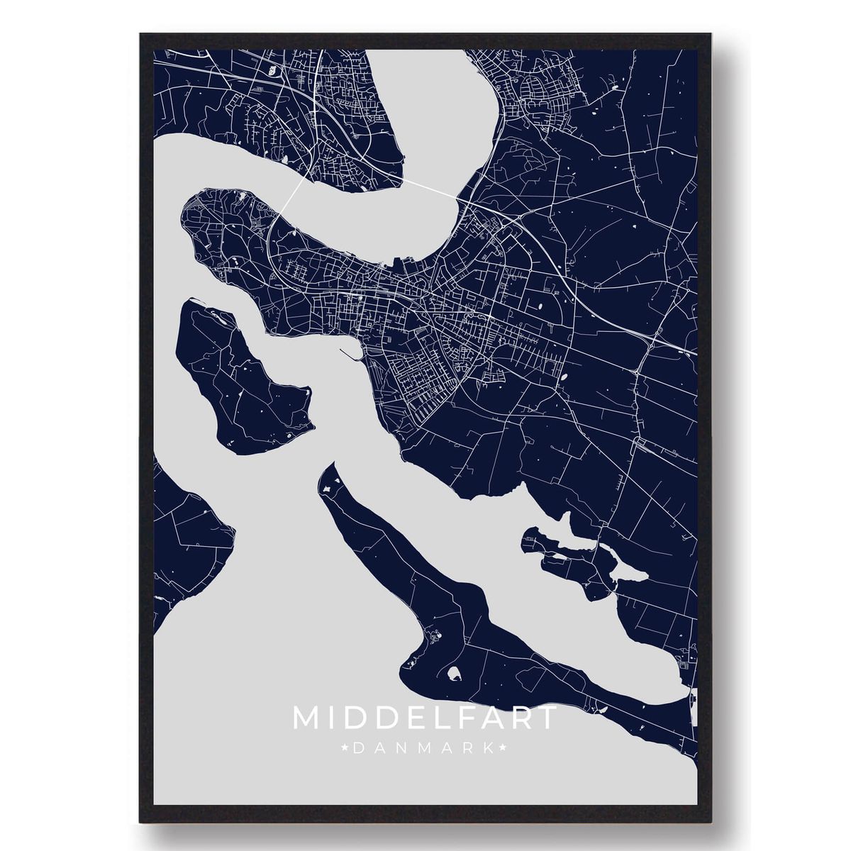 Middelfart plakat - mørkeblå (Størrelse: L - 50x70cm (B2))