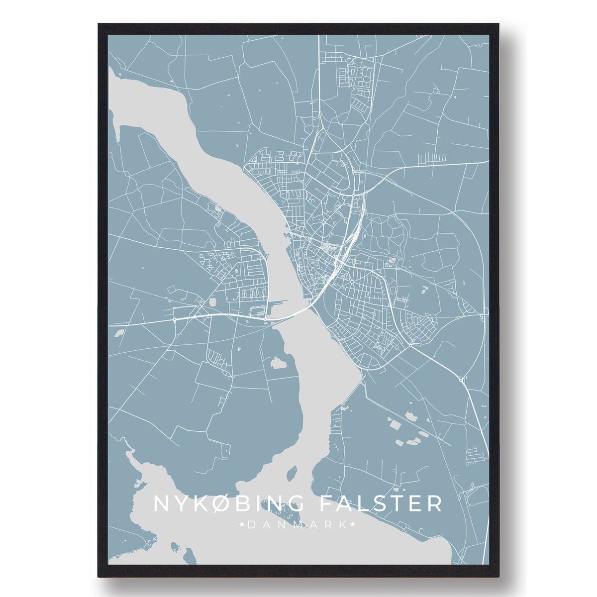 Nykøbing Falster plakat - lyseblå (Størrelse: L - 50x70cm (B2))