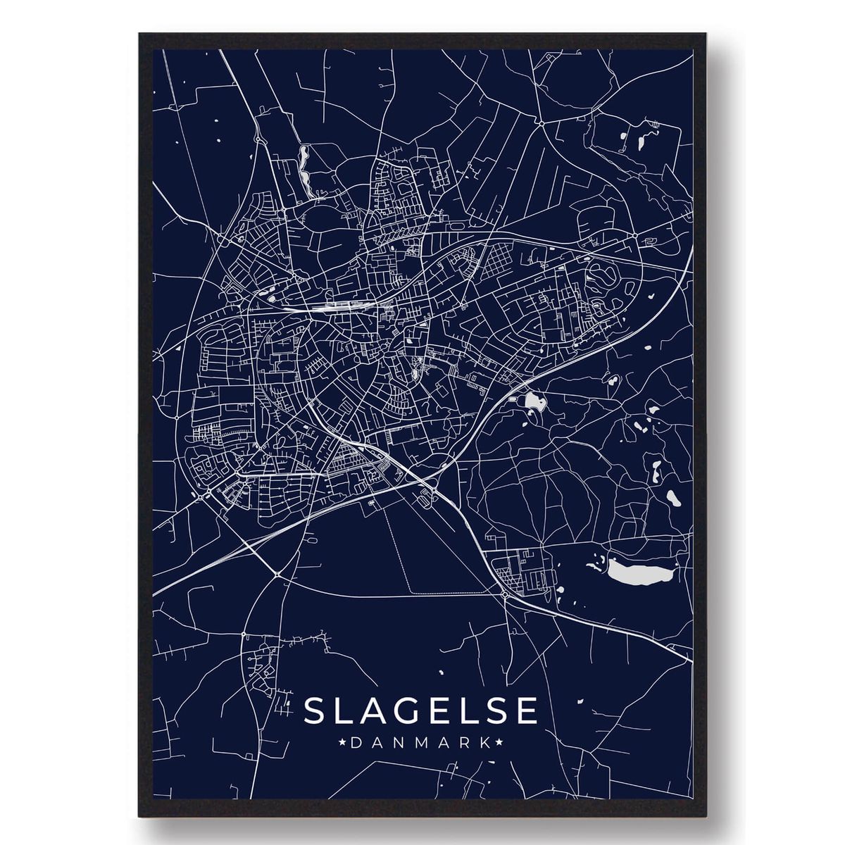 Slagelse plakat - mørkeblå (Størrelse: L - 50x70cm (B2))