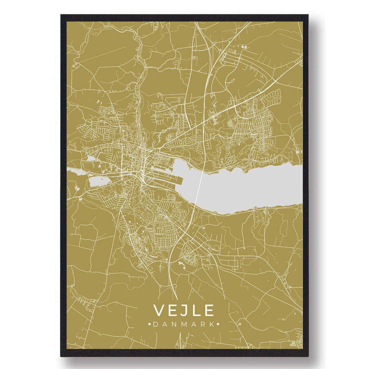 Vejle plakat - gul (Størrelse: L - 50x70cm (B2))