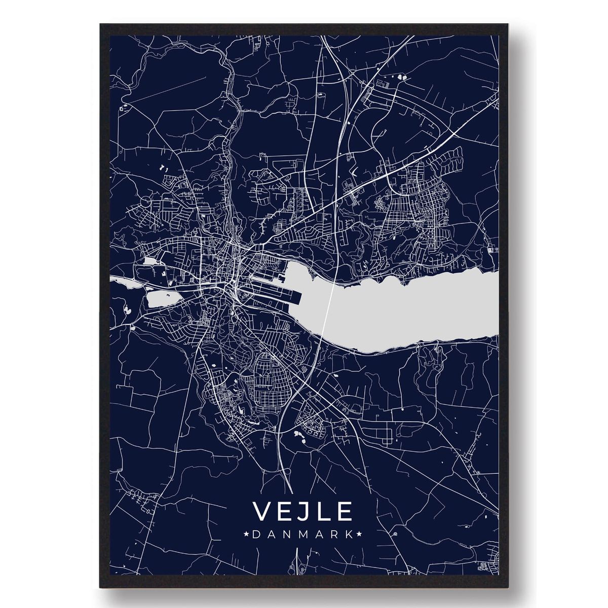 Vejle plakat - mørkeblå (Størrelse: L - 50x70cm (B2))