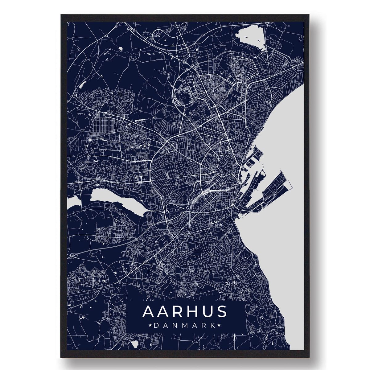 Aarhus plakat - mørkeblå (Størrelse: L - 50x70cm (B2))