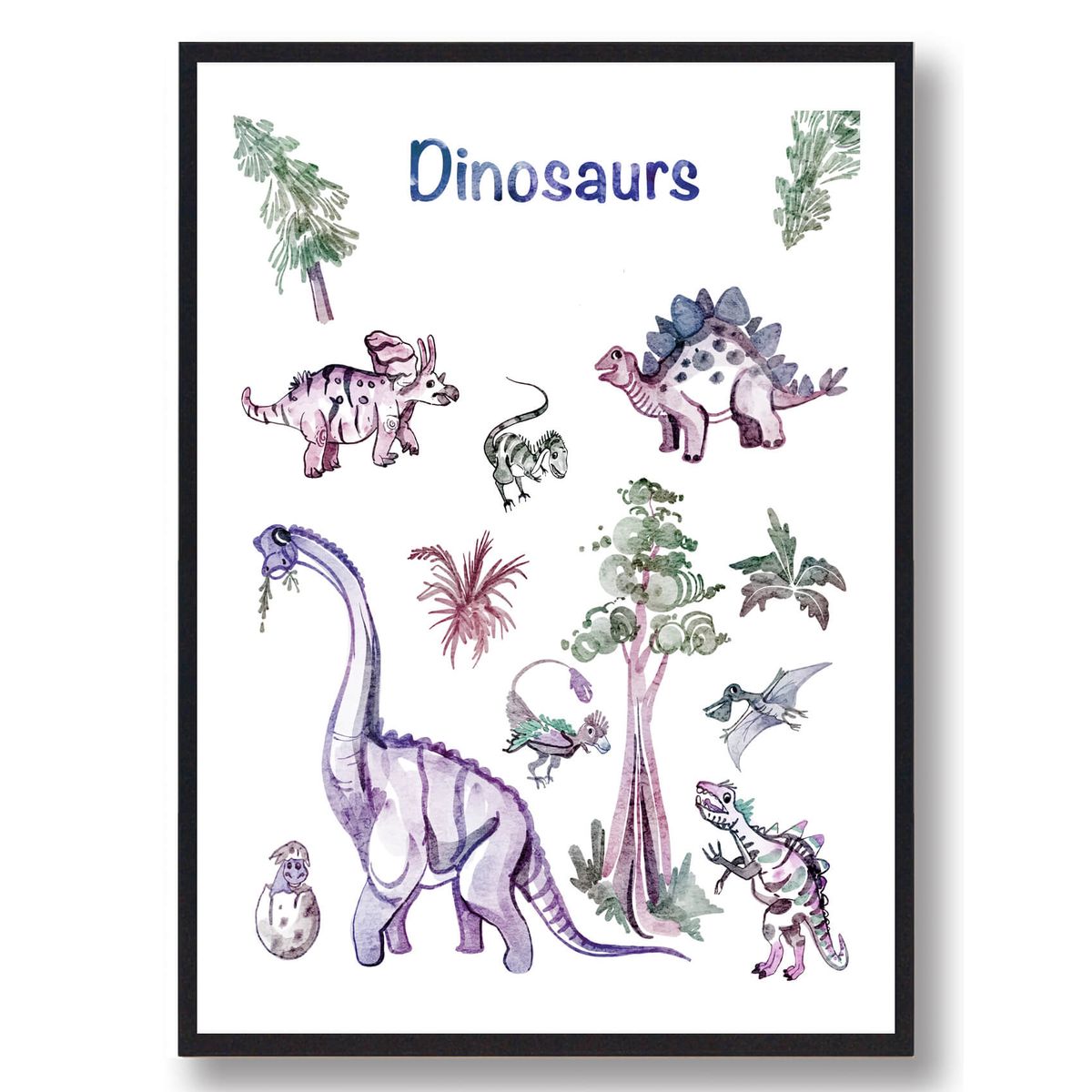 Dinosaurplakat håndtegnet (Størrelse: L - 50x70cm (B2))