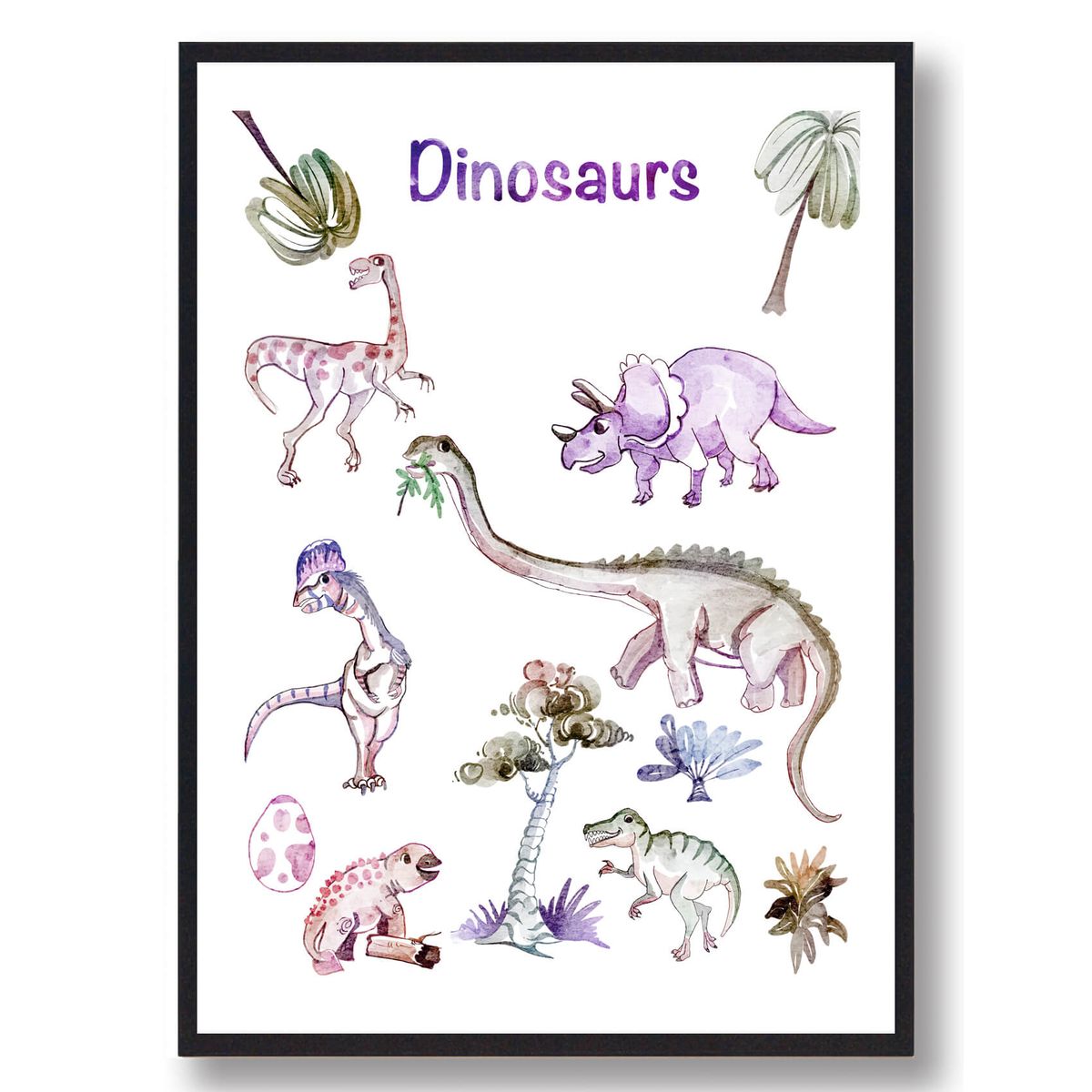 Dinosaurplakat - håndtegnet (Størrelse: L - 50x70cm (B2))