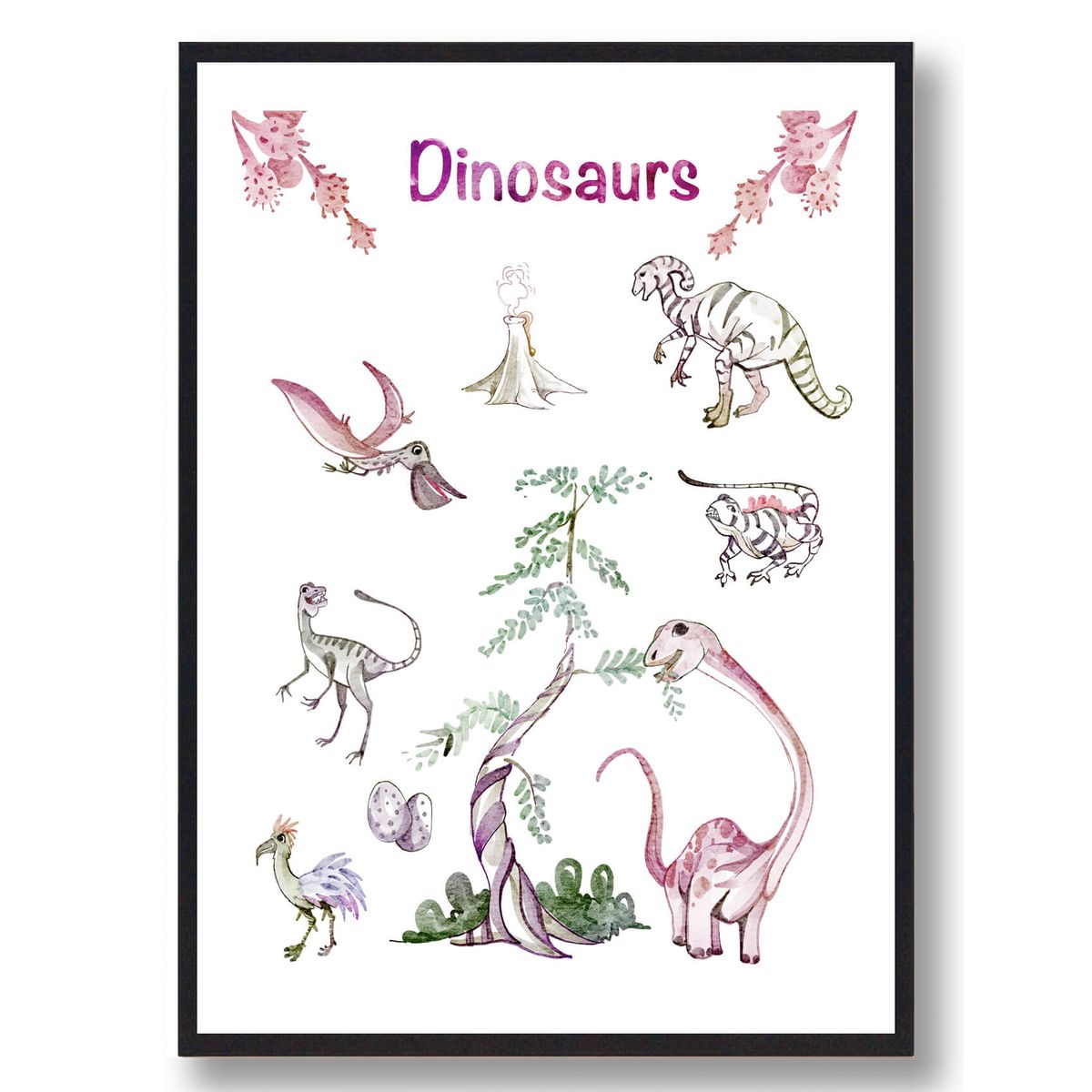 Dinosaurplakat - håndtegnet (Størrelse: L - 50x70cm (B2))