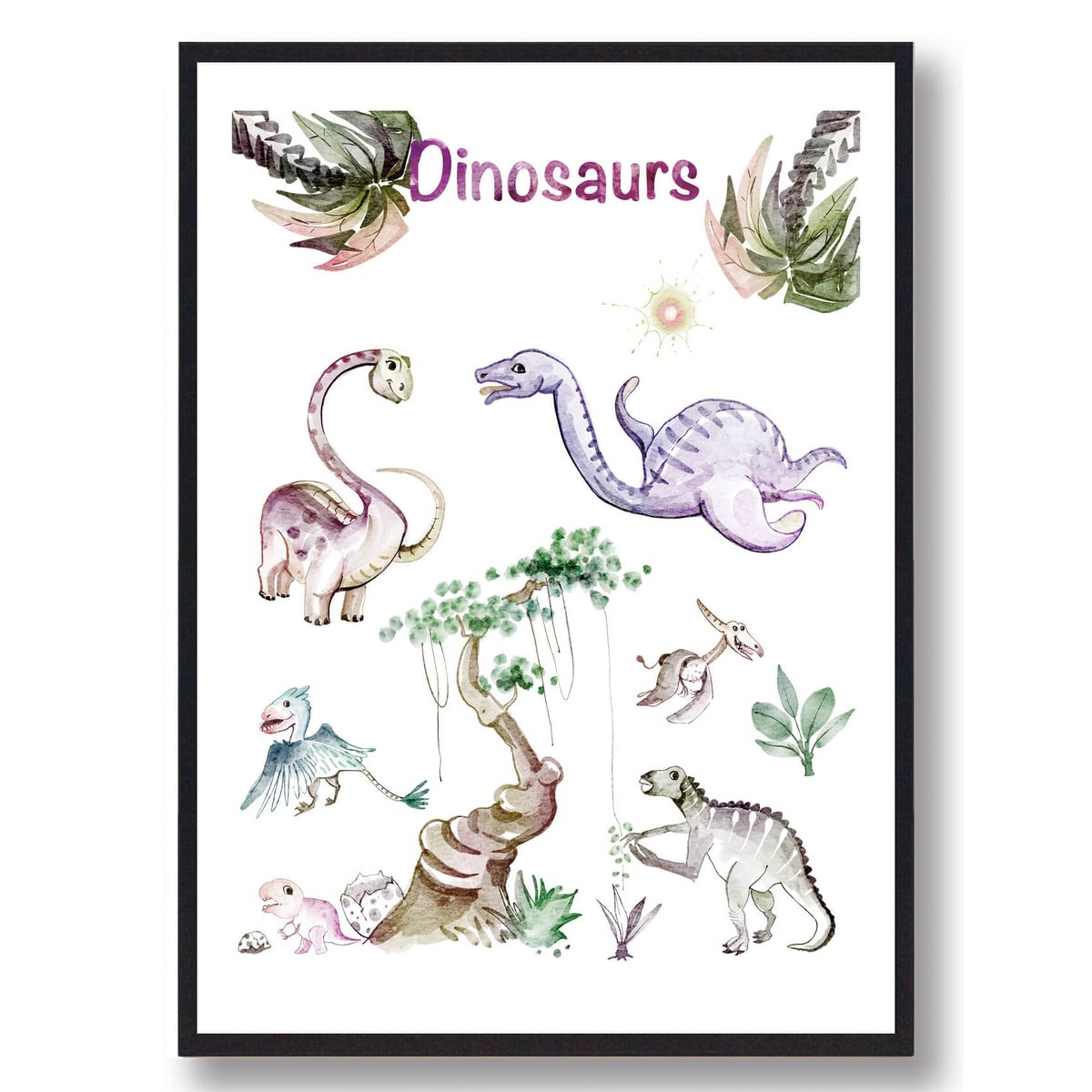 Dinosaurplakat - håndtegnet (Størrelse: L - 50x70cm (B2))