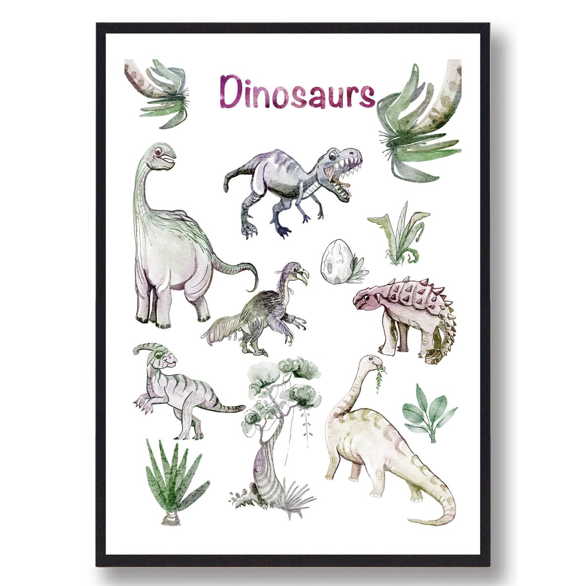 Dinosaurplakat - håndtegnet (Størrelse: L - 50x70cm (B2))