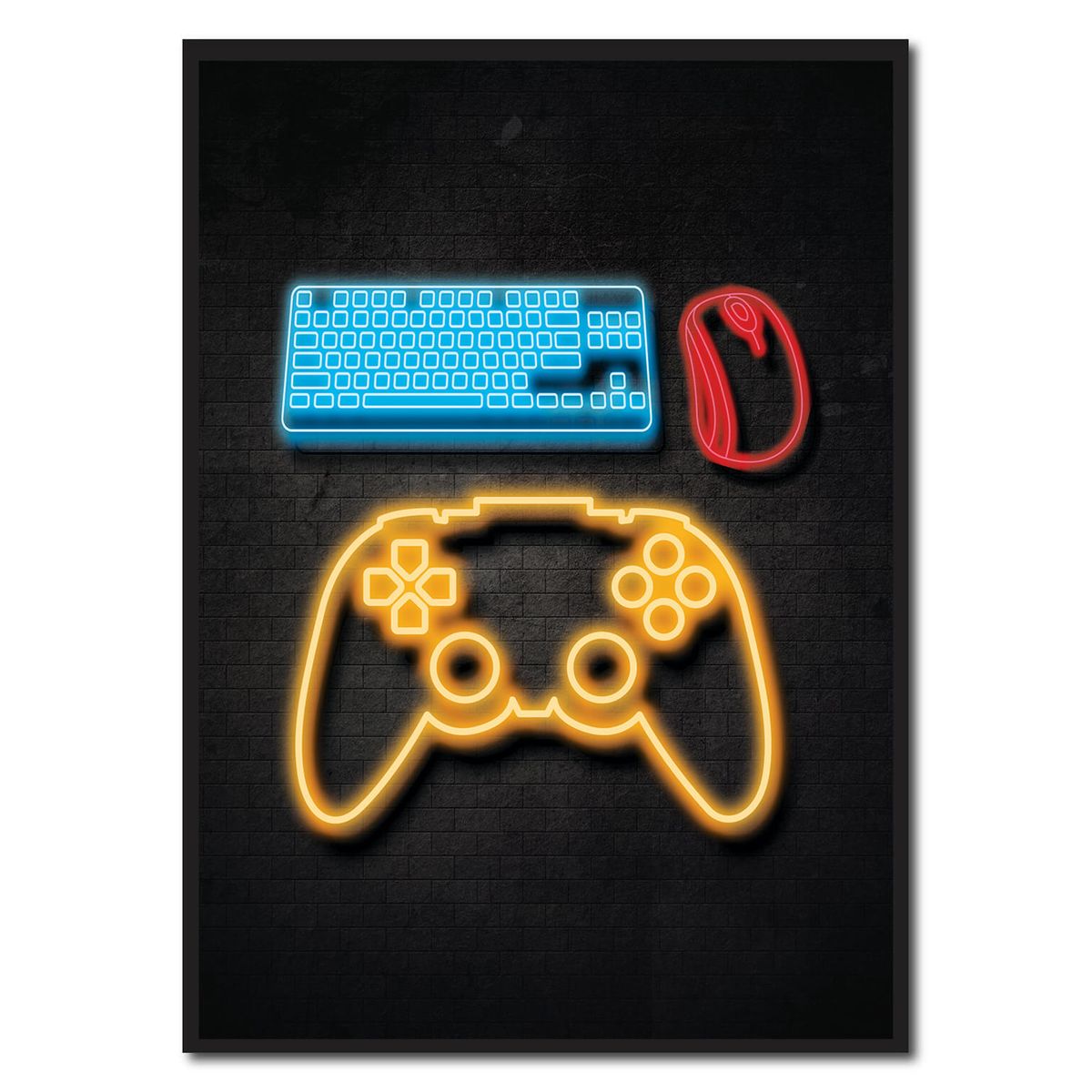 Controller and keyboard - neon blå gamerplakater (Størrelse: L - 50x70cm (B2))