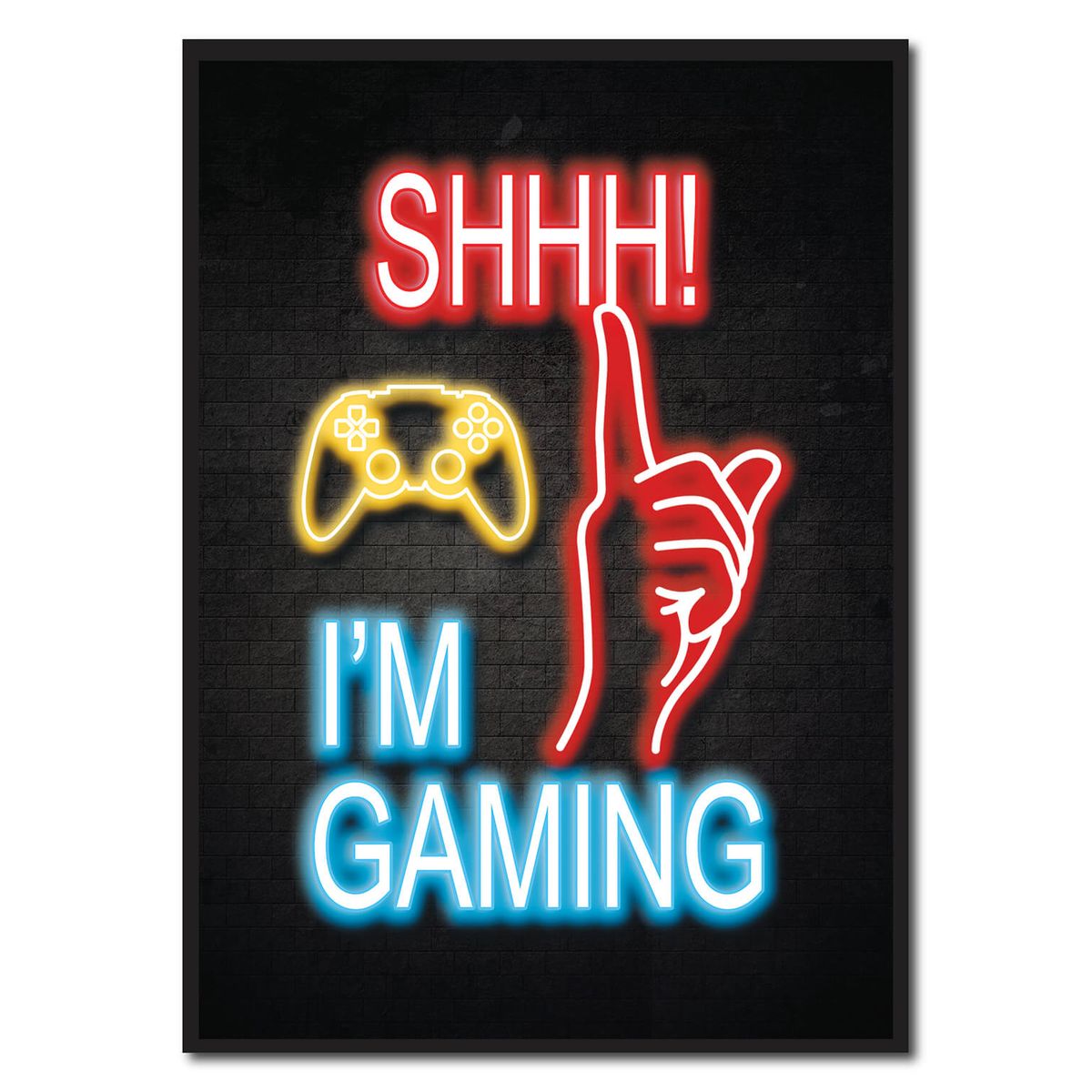 Shhh i'm gamling - blå neon gamerplakater (Størrelse: L - 50x70cm (B2))