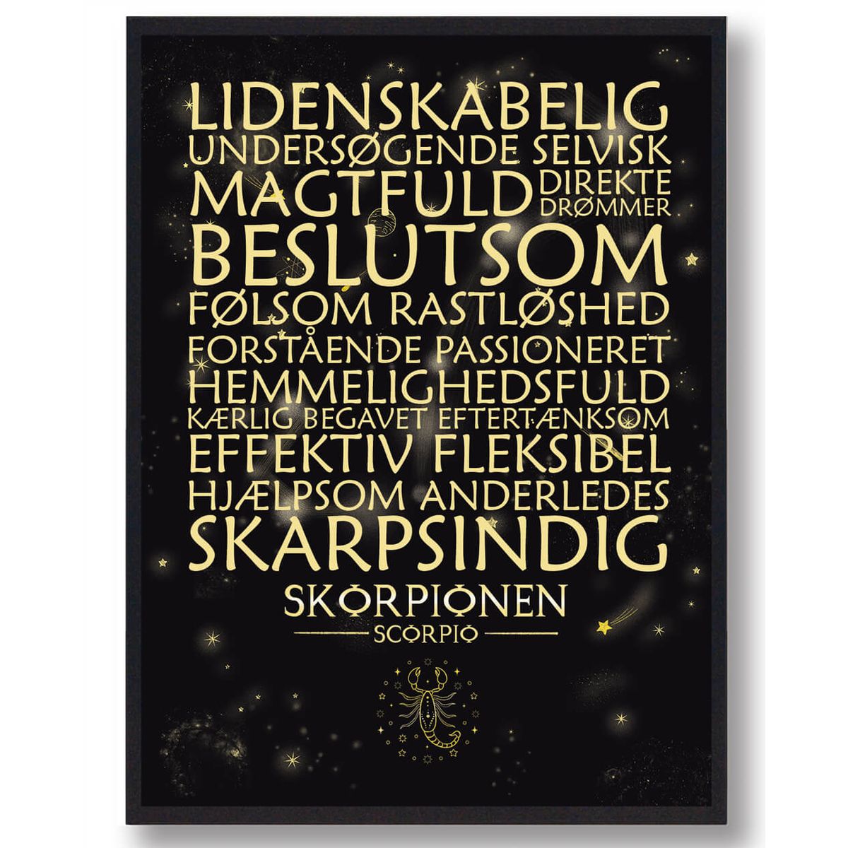 Stjernetegn skorpionen sort håndtegnet baggrund (Størrelse: L - 50x70cm (B2))