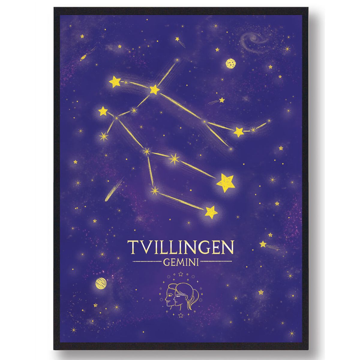 Stjernebillede tvillingen - lilla (Størrelse: L - 50x70cm (B2))