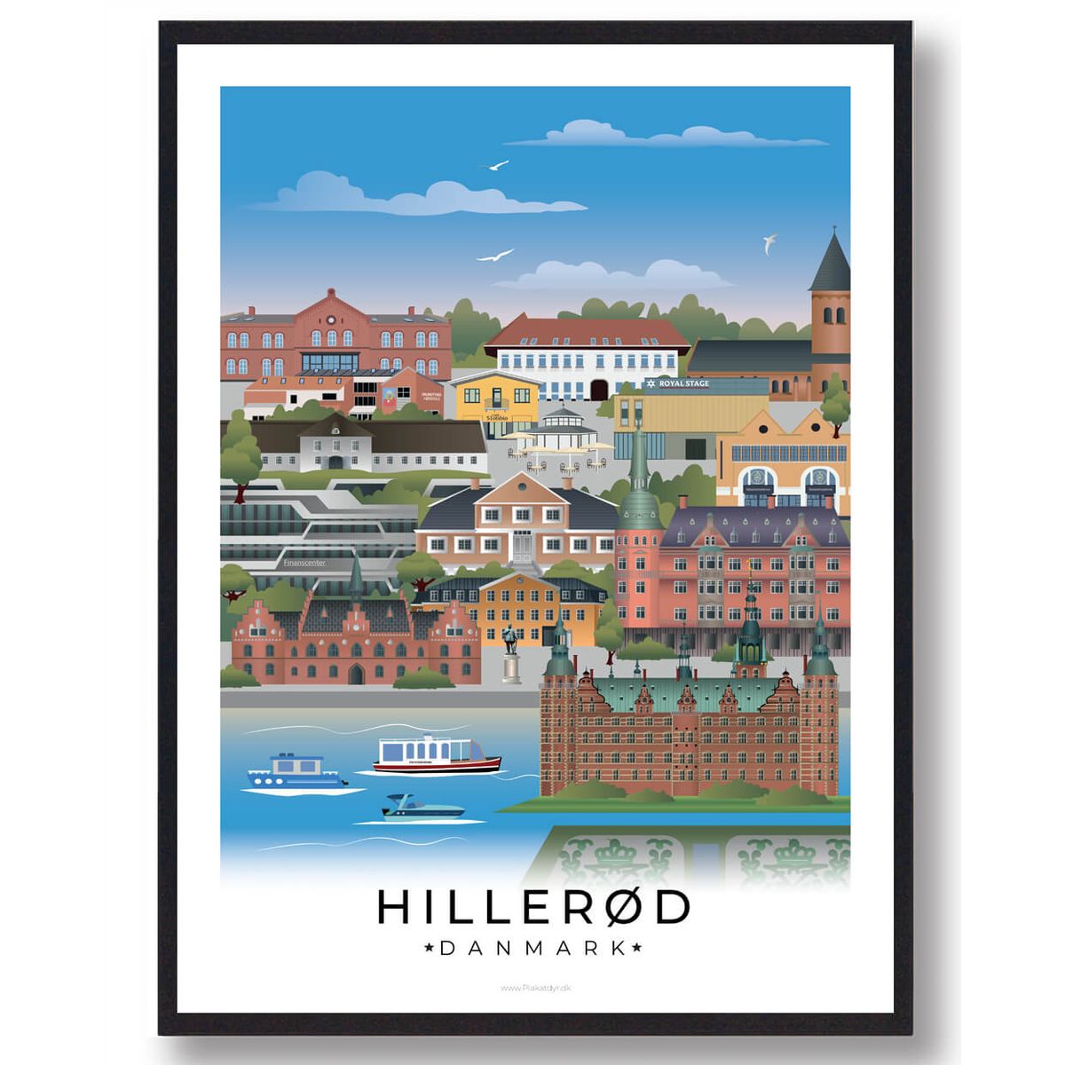 Hillerød byplakat med hvid kant (Nyhed) (Størrelse: XL - 70x100cm)