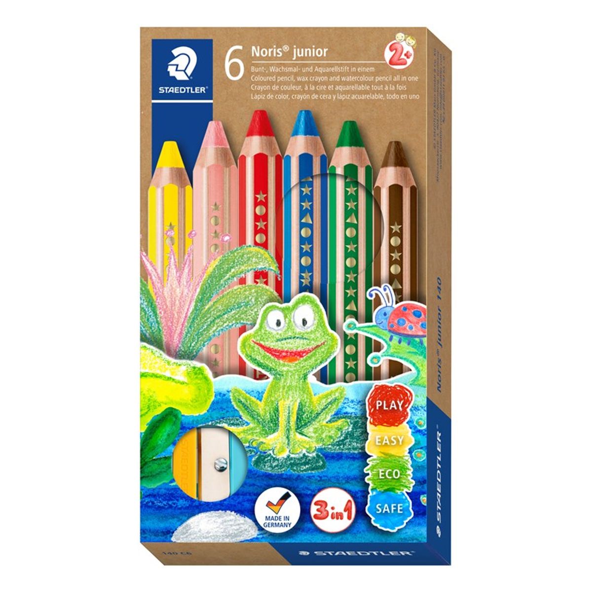 STAEDTLER Buddy Chunky 3-i-1 farveblyant, 6 stk. med blyantspidser