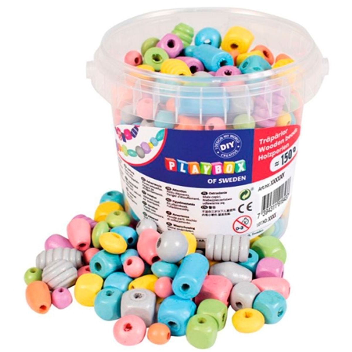 Playbox Pastel Træperler - 150 stk