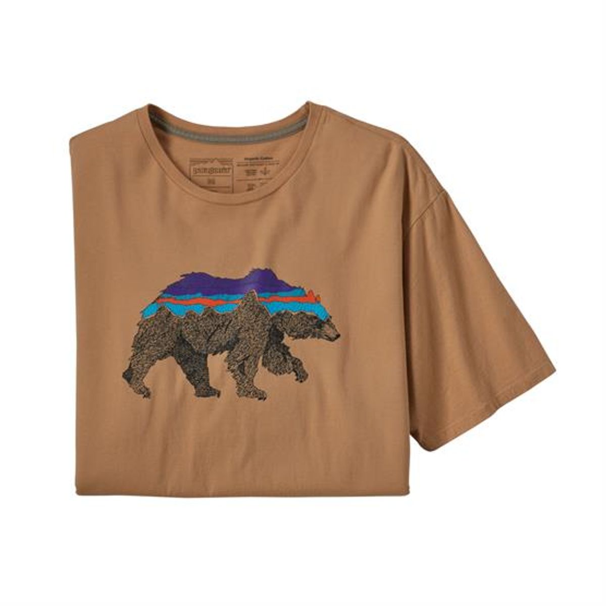 Patagonia Mens Back For Good Organic T-Shirt, Dark Camel / Bear