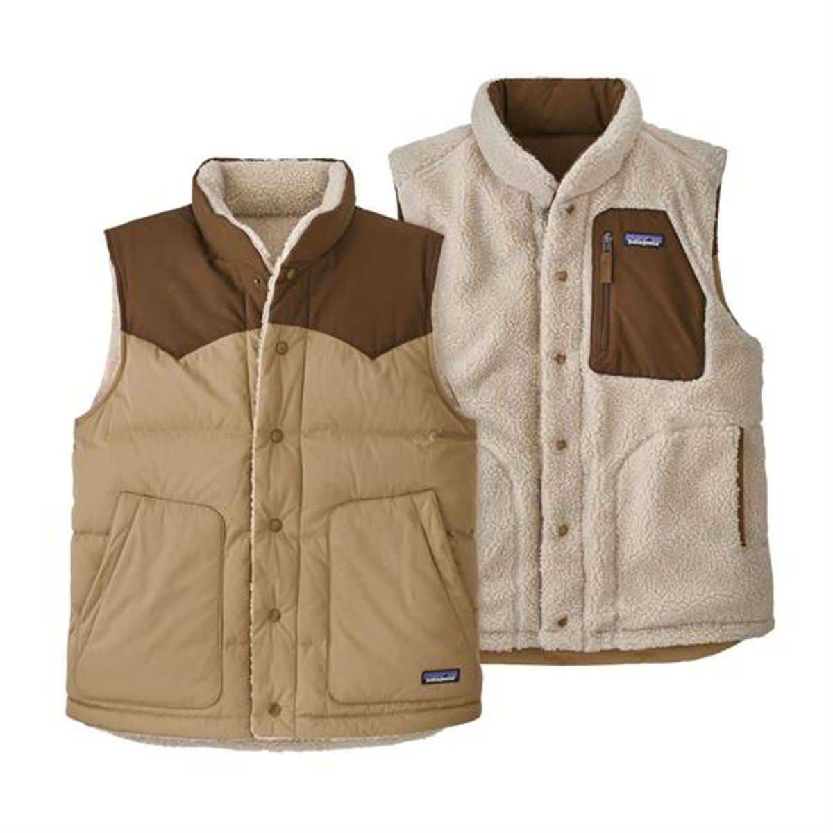 Patagonia Mens Reversible Bivy Down Vest, Classic Tan