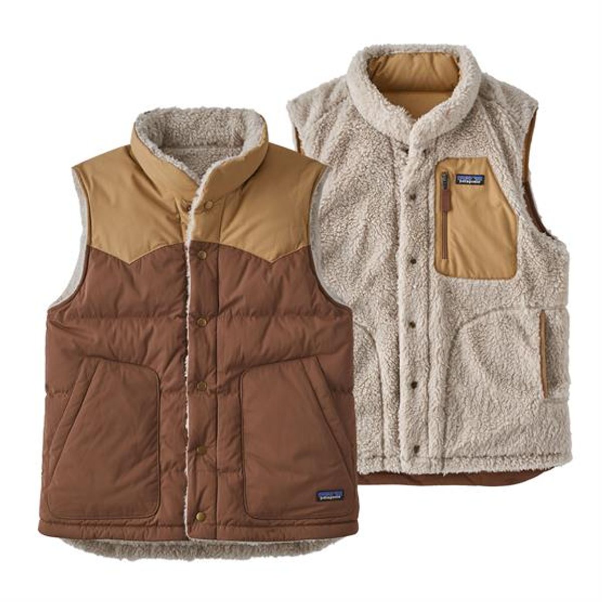 Patagonia Mens Reversible Bivy Down Vest, Moose Brown