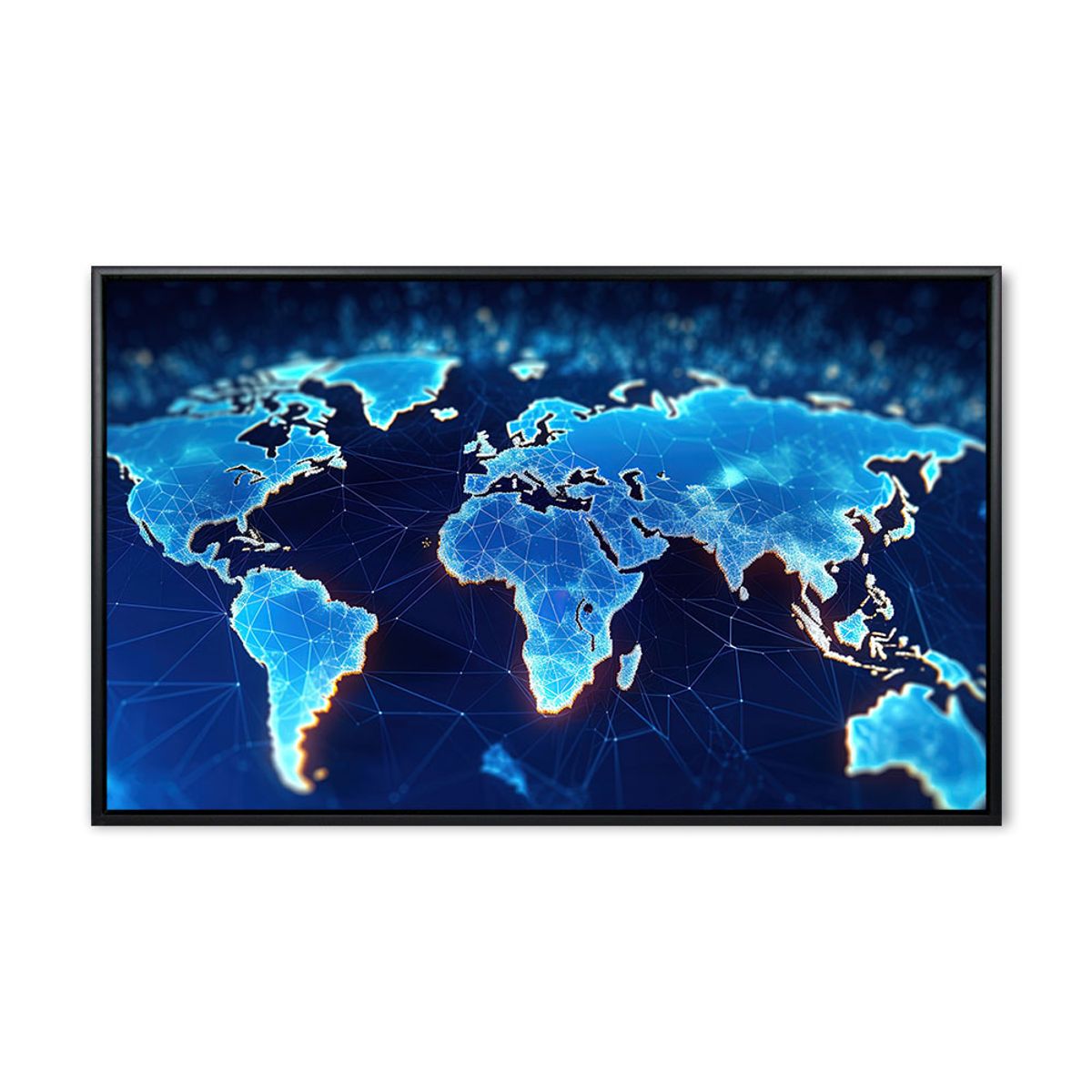 Blue Worldmap - 60x100 cm - Sort svæveramme