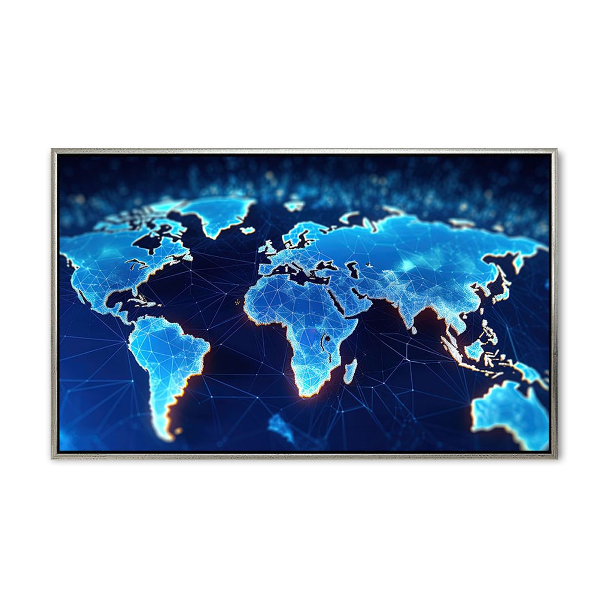 Blue Worldmap - 60x100 cm - Sølv svæveramme