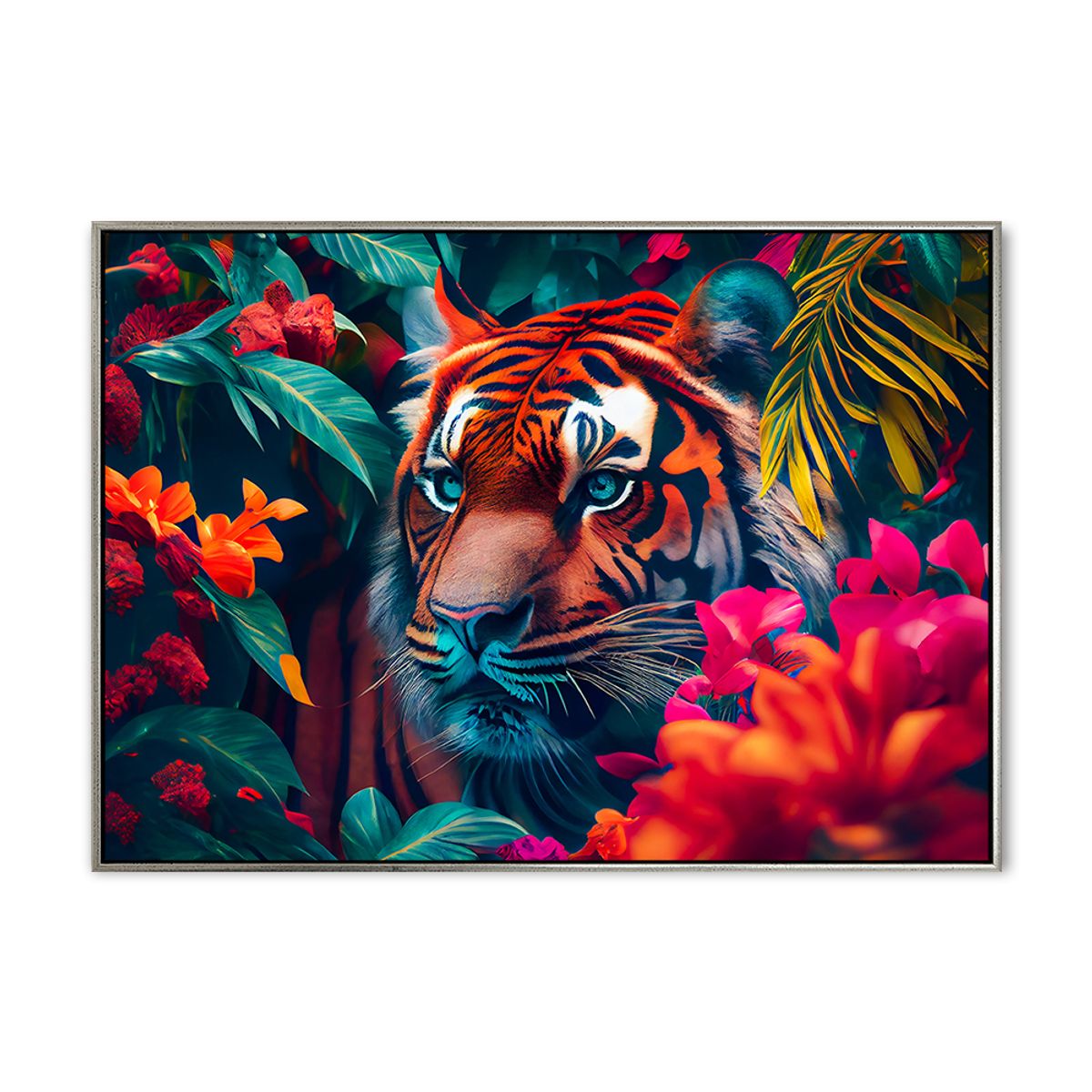 Jungle Tiger - 70x100 cm - Sølv svæveramme