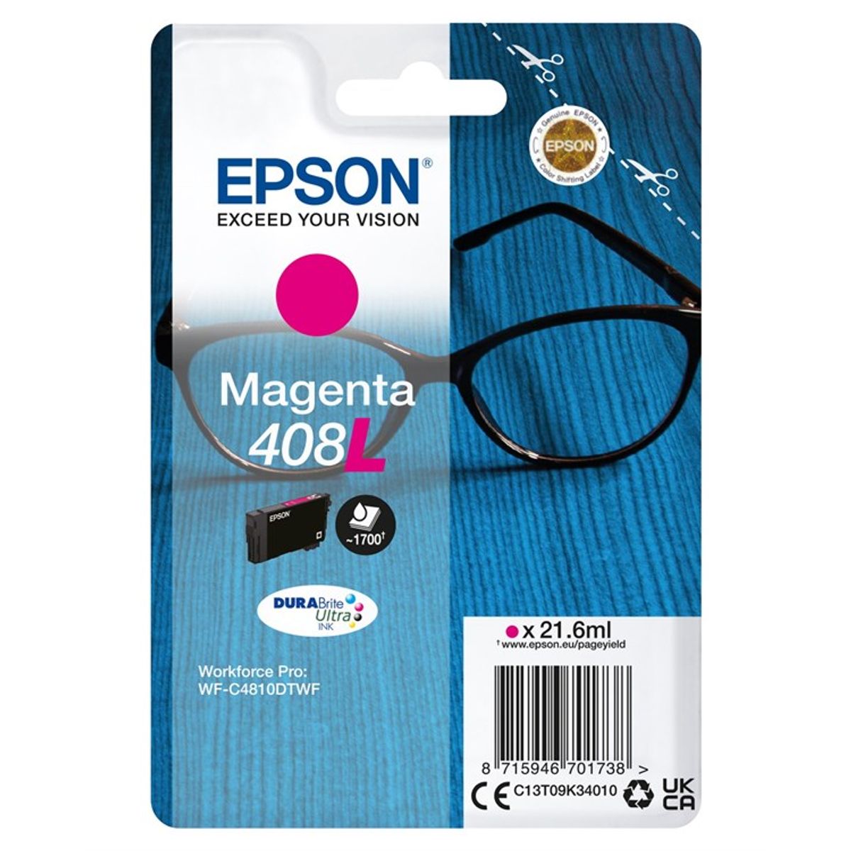 Magenta blækpatron - Epson 408L - 21,6 ml.