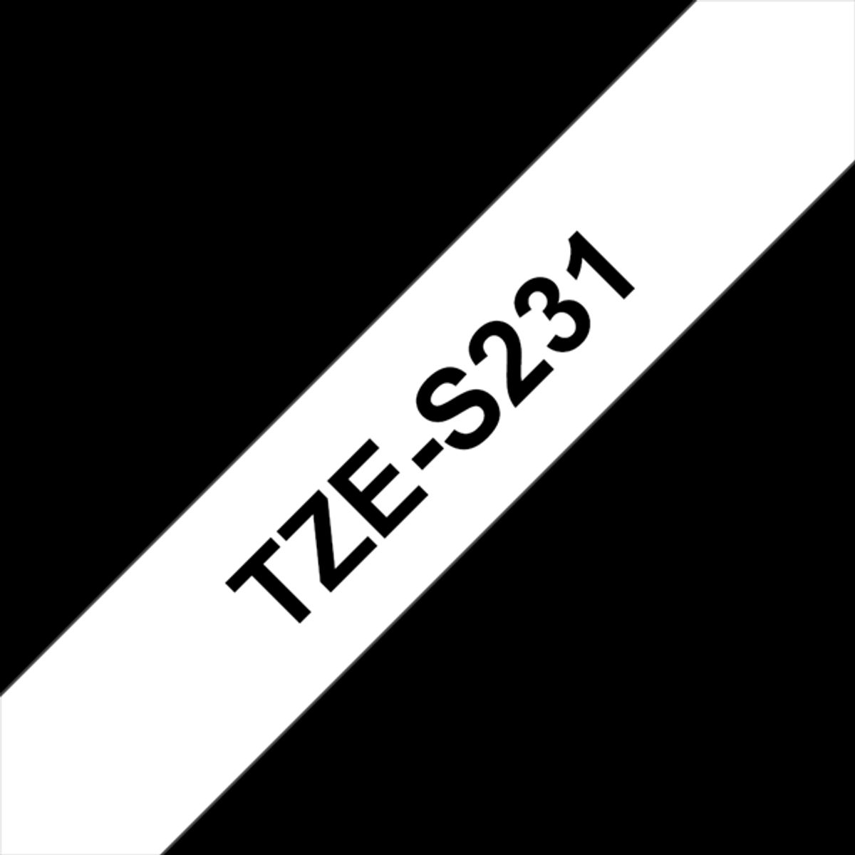 Sort tekst / hvid tape - 12mm x 8m - Original TZe-s231 Brother tape - EKSTRA KLÆBENDE