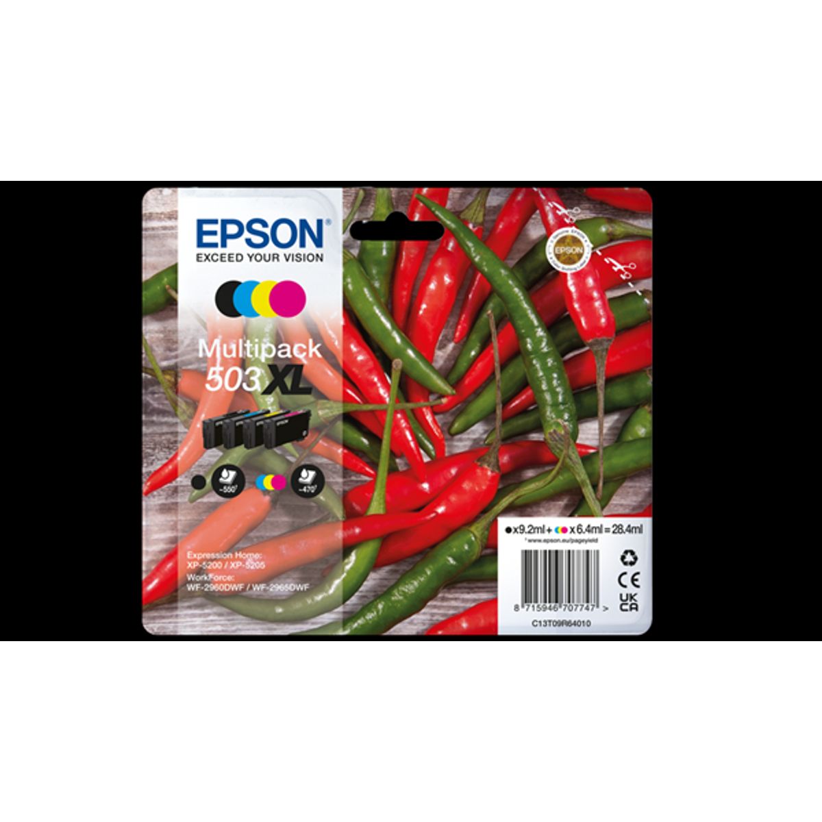 4-Pak BK/C/M/Y patroner - Epson 503XL - 1x9,2/3x6,4 ml.