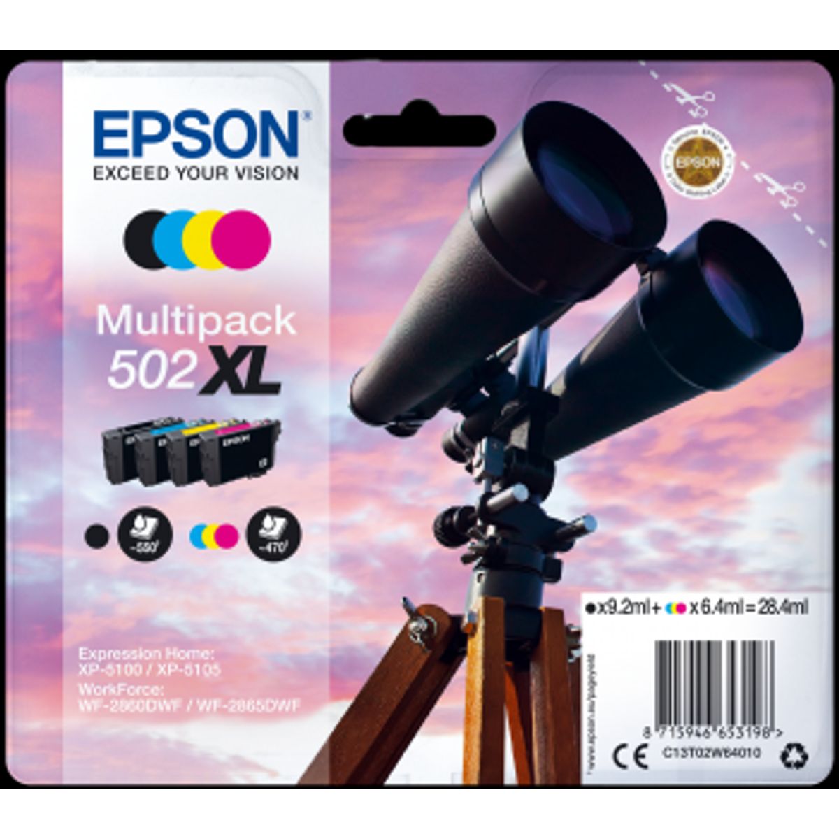 4-Pak B/C/M/Y T502XL patroner - Epson - 1x9,2+3x6,4 ml