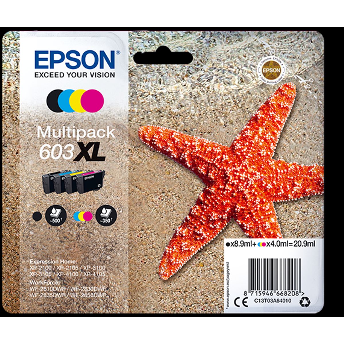 4-Pak BK/C/M/Y patroner - Epson 603XL - 1x8,9/3x4 ml.