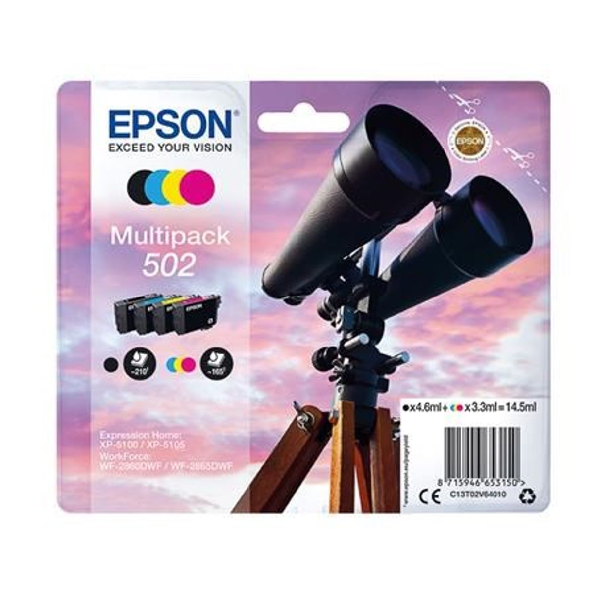 4-Pak B/C/M/Y T502 patroner - Epson - 1x4,6+3x3,3ml