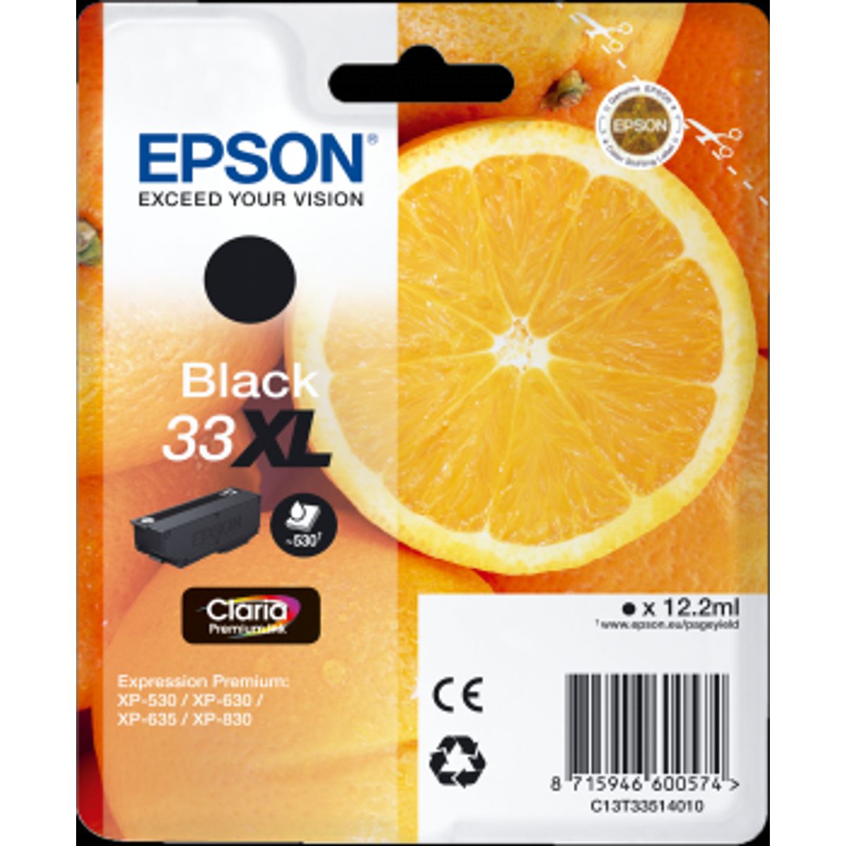 Sort blækpatron - Epson 33XL - 12,2ml