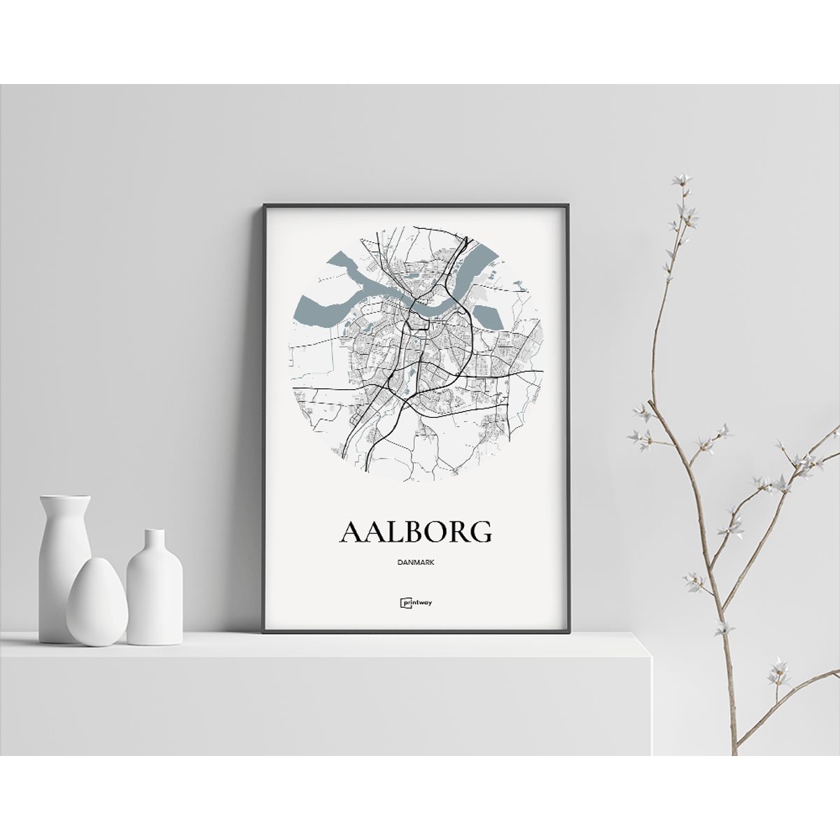 Aalborg Plakaten Rundt kort Hvid 70×100 cm (B1)