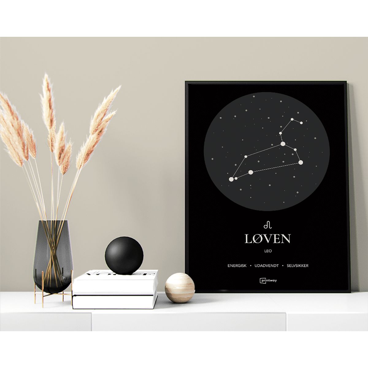 Løven Stjernetegn Plakat Sort 42×60 cm (A2)