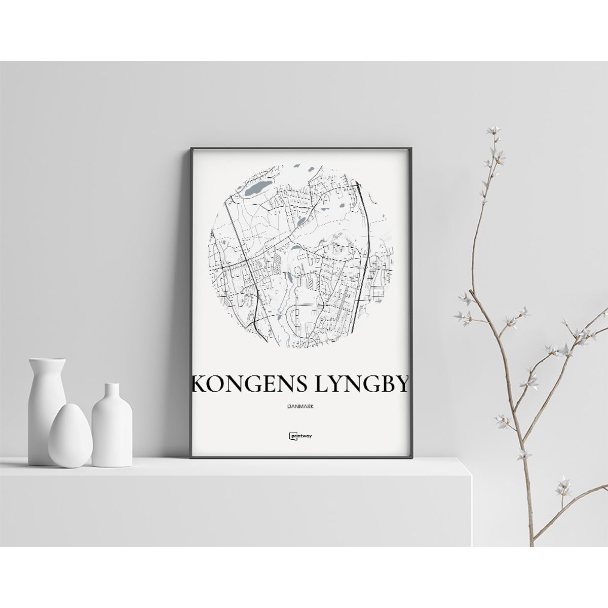 Kongens Lyngby Plakaten Rundt kort Hvid 50×70 cm (B2)