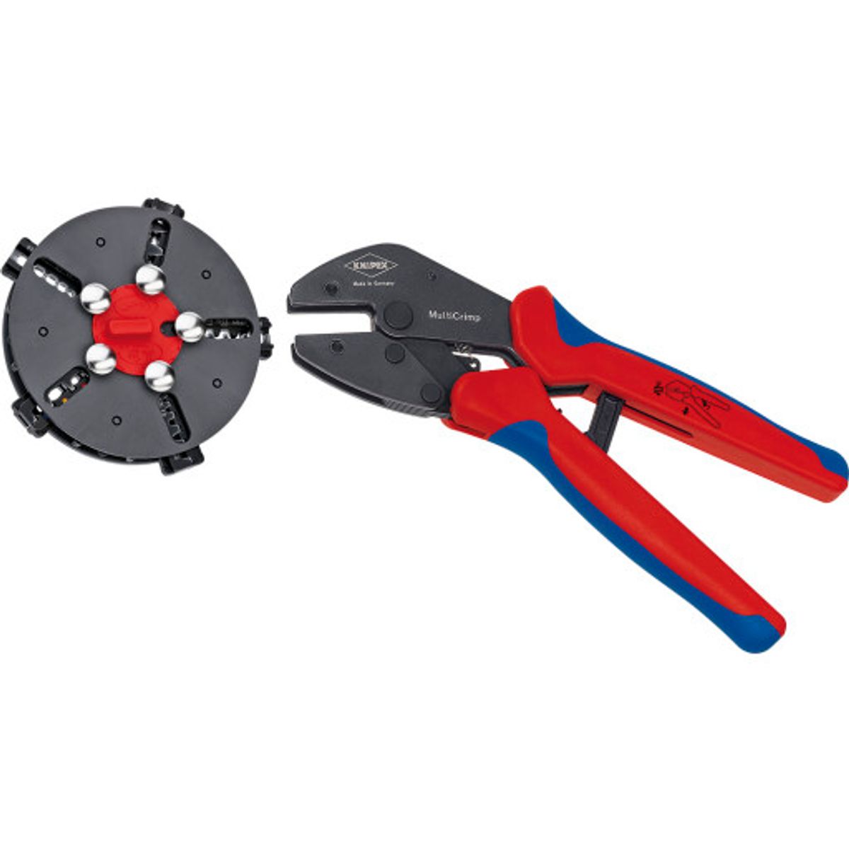 KNIPEX Multicrimp® crimptang, 250 mm, med 5 skifteindsatser