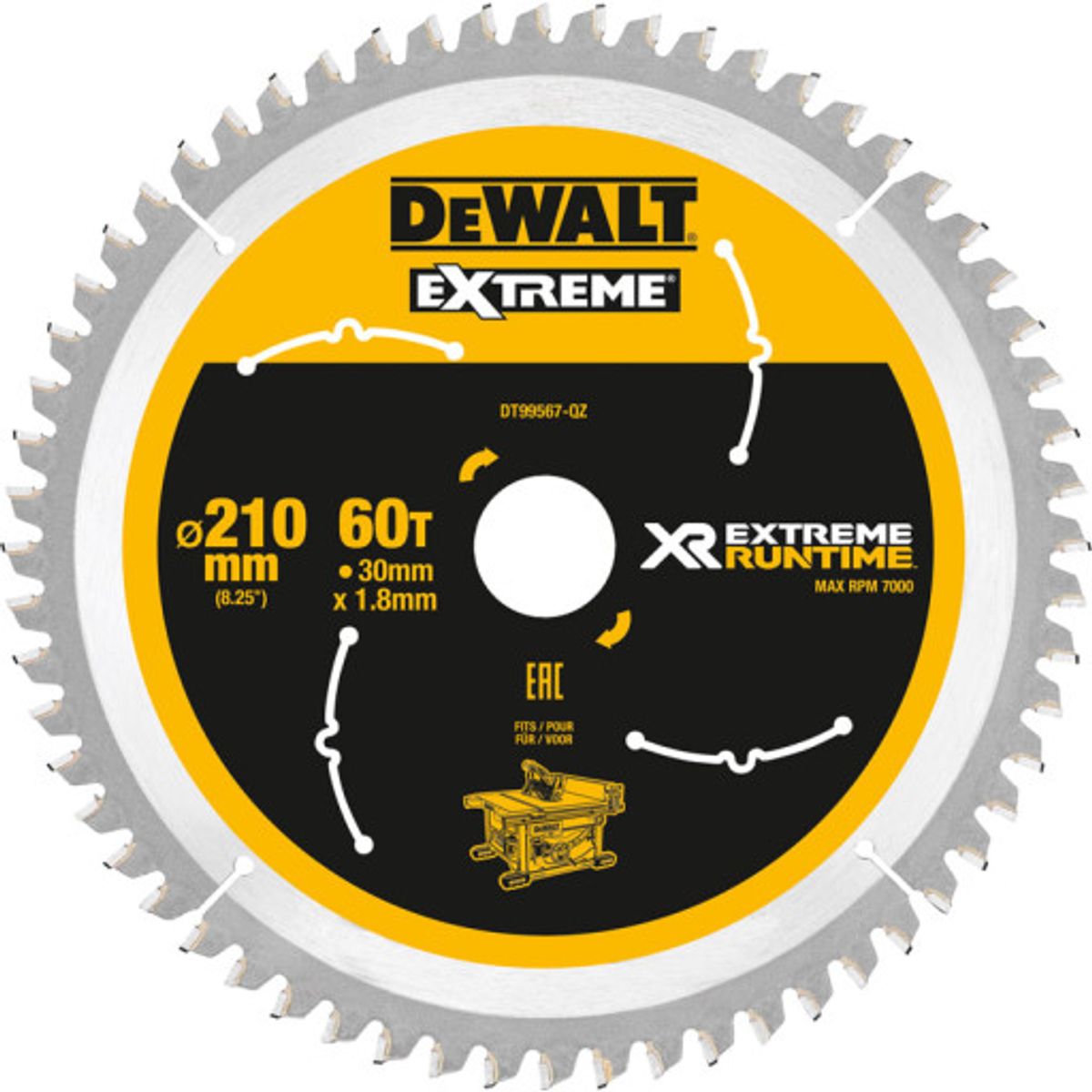 DEWALT rundsavklinger til akkusave, Ø210/30 mm, 60 td.