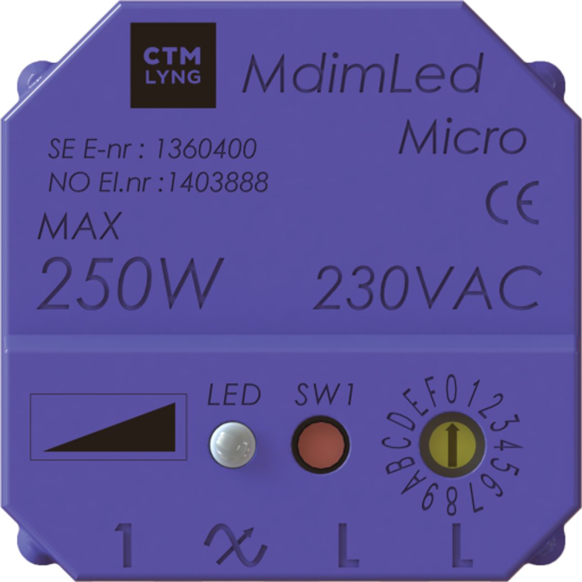 Lysdæmper MDIM LED micro dimmer 3-250W til indbygning