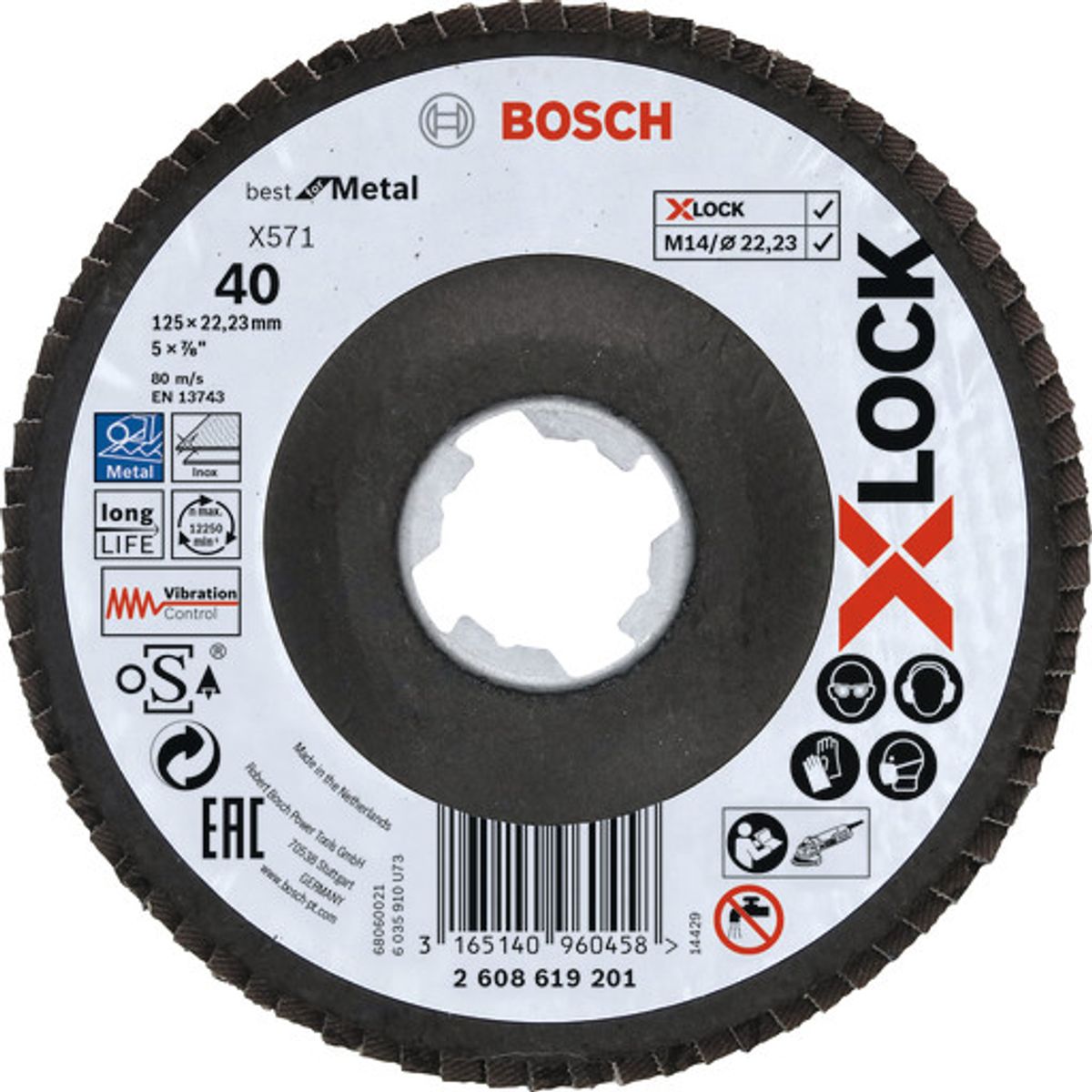 10 stk Bosch X-LOCK lamelslibeskive, 125 mm, K40