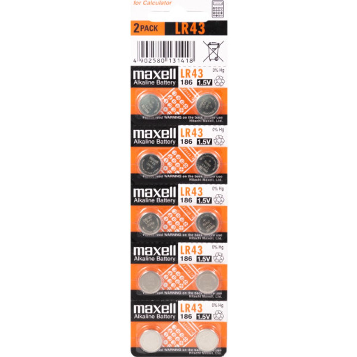 Maxell alkaline LR43 batteri, 10 stk.