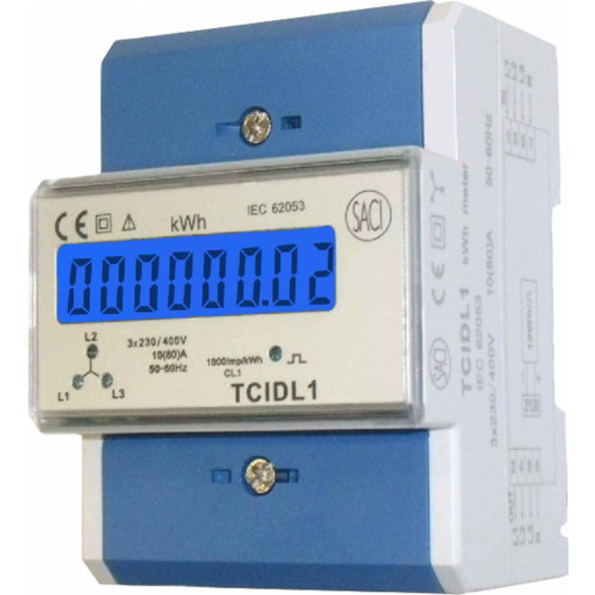 KWH måler 3-faset LCD 10(80)A, 4 modul, S0-snitflade, TCIDL1