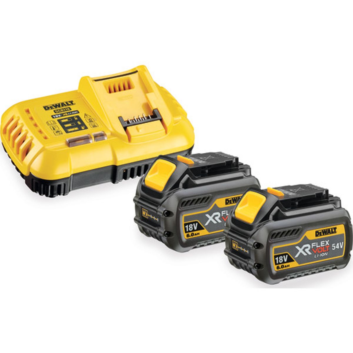 DEWALT XR-batterisæt med 2 stk. 2,0/6,0 Ah-batterier og lader