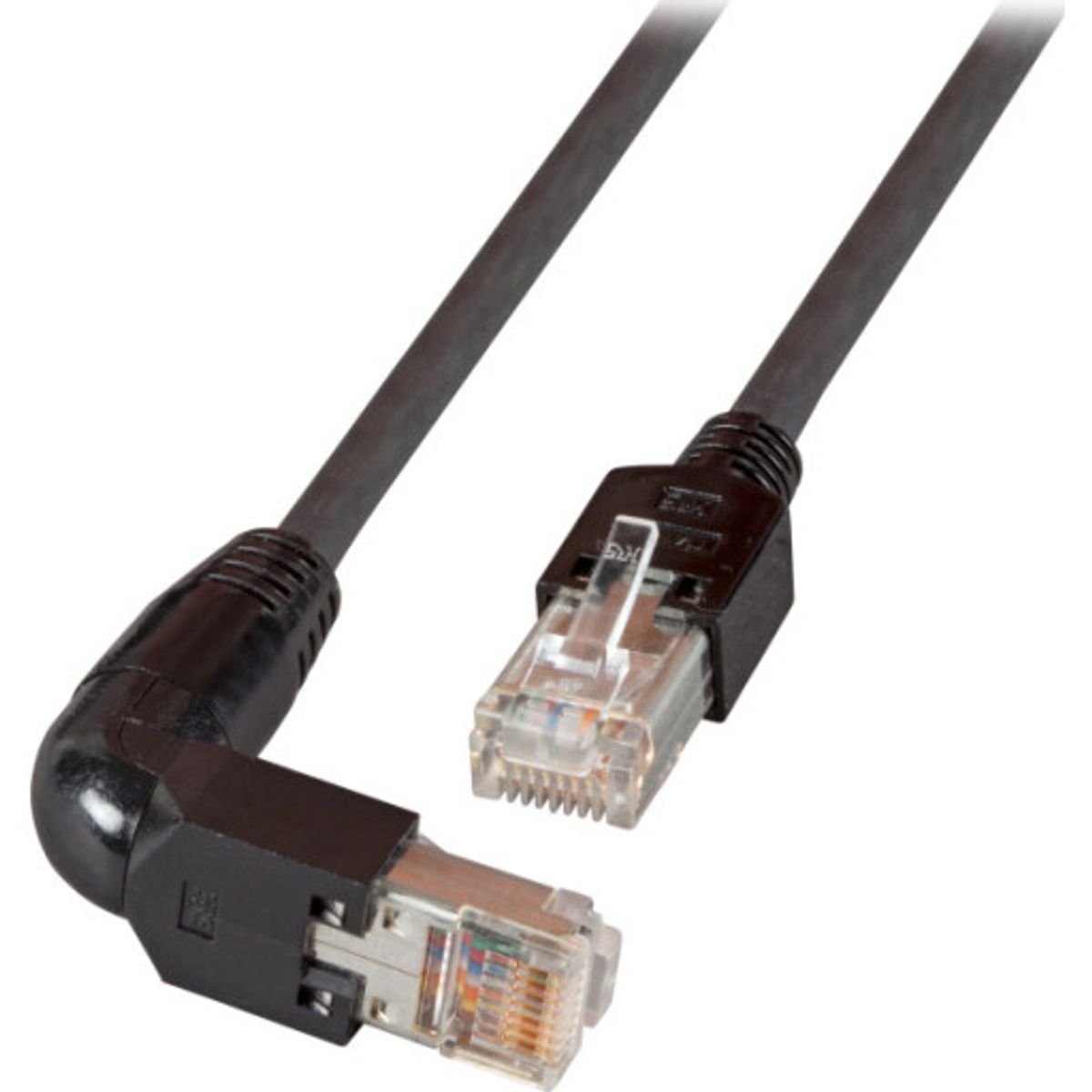 Patchkabel UTP Kat.5e 0,5M, RJ45 lige - RJ45 vinkel, sort