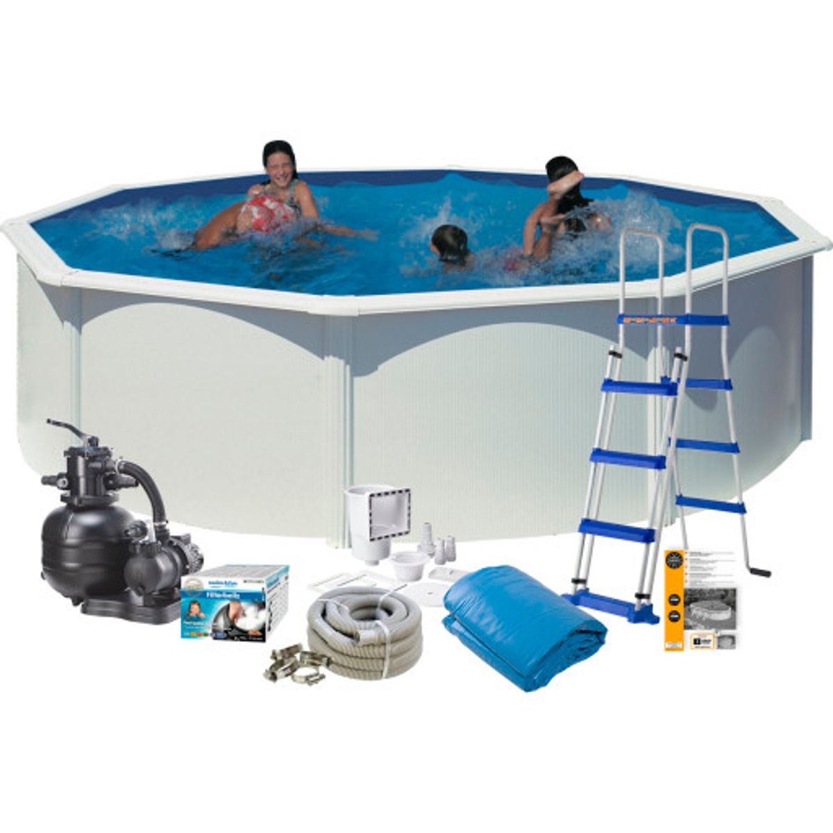 Swim & Fun/Gre komplet poolpakke, Ø4,6 meter, 120 cm, hvid