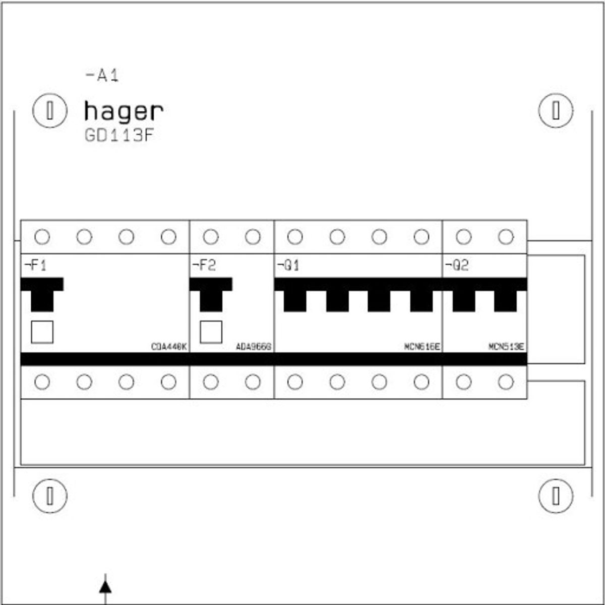 Boligtavle 1R 1xHPFI, 1xkombi 13A, 1x1P+N 13A, 1x3P+N 16A, GD113F