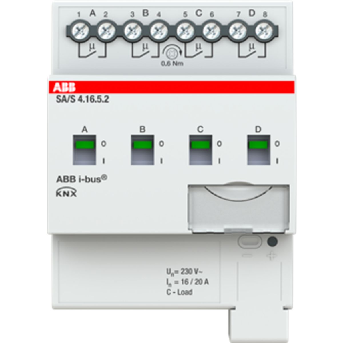 KNX SA/S4.16.5.2 Kontaktaktuator, man. betjening, AC1 20A, AC3 16A