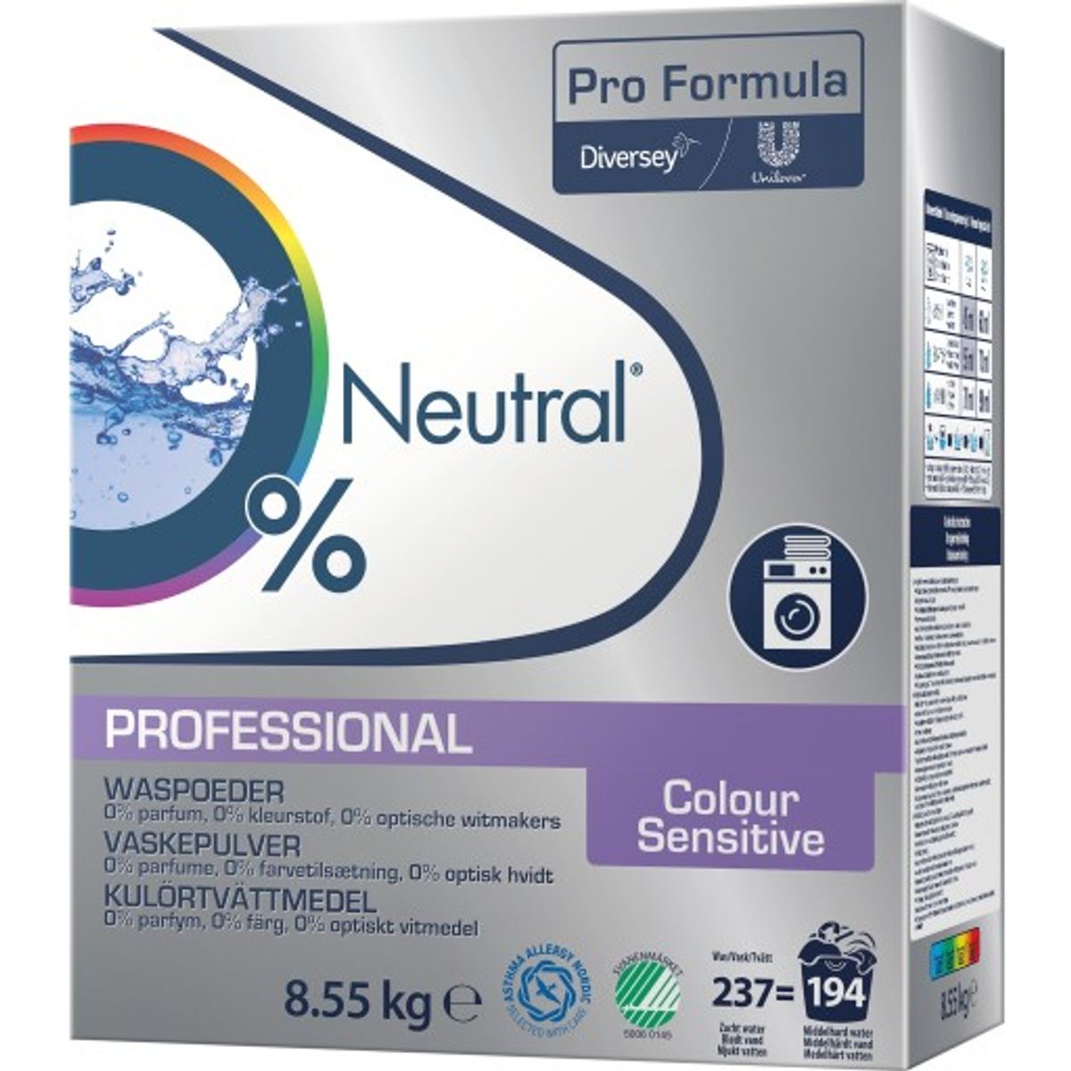 Neutral Proffesional vaskepulver, kulørt, uden parfume, 8,55 kg